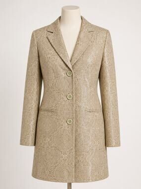 Terry Lewis Classic Luxuries Leather Blazer Womens L Embossed Paisley Cream